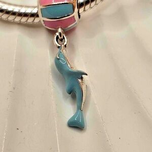 New Dolphin Dangle Charm – Blue Enamel with Pink & Blue Ball, Ocean Theme